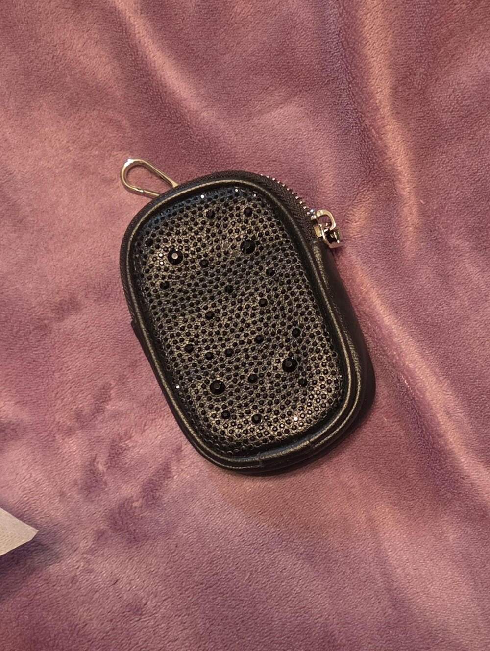 Compact Black Textured Keychain Pouch